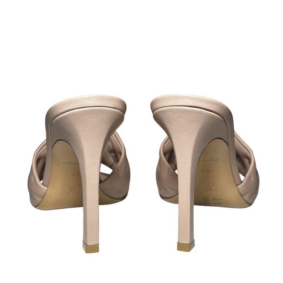 LOUIS VUITTON Revival Nude Lambskin Embossed Monogram Heels Slides Mules 39 - Picture 6 of 9